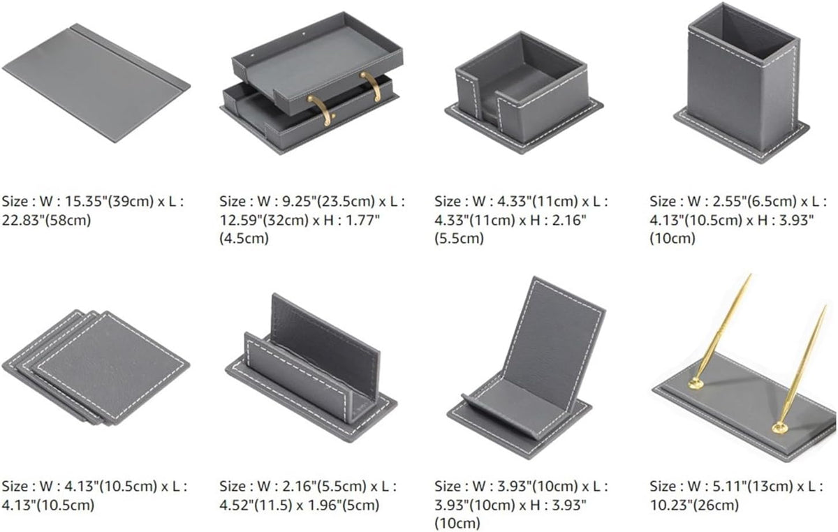 12-Piece Leather Desk Set — Desk Pad 23.2" X 15.4", Double Document Tray, Pen Holder — Desk Organizer Set for Home Office & Executive Desk Accessories