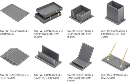 12-Piece Leather Desk Set — Desk Pad 23.2" X 15.4", Double Document Tray, Pen Holder — Desk Organizer Set for Home Office & Executive Desk Accessories