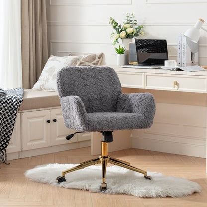 Artificial Rabbit Hair Office Chair with Metal Base - Swivel, Adjustable Height