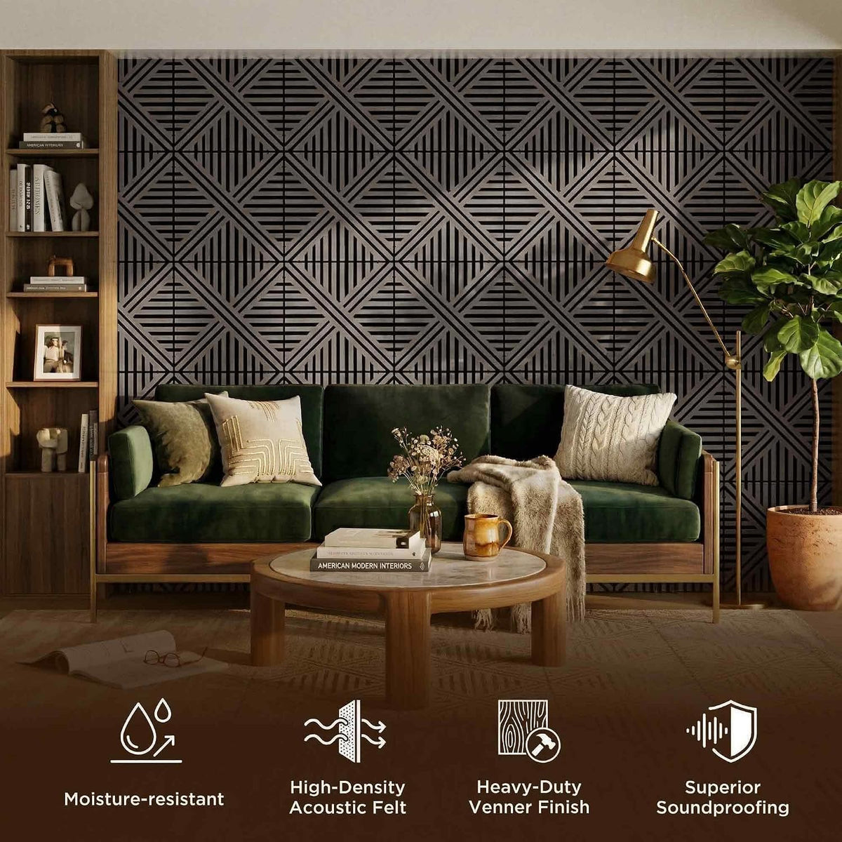 Acoustic Wall Panels, Decorative Acoustic Panels for Walls 23.6"X23.6", Sound Absorbing Wood Wall Panels for Interior Wall Decor, PVC Wood Grain HDF Acoustic Panels (Dark Grey, 4 Pack)