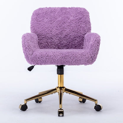 Artificial Rabbit Hair Office Chair with Metal Base - Swivel, Adjustable Height