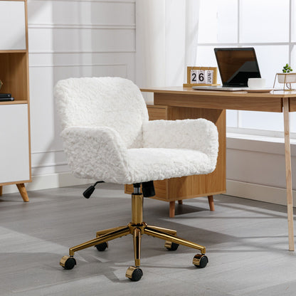 Artificial Rabbit Hair Office Chair with Metal Base - Swivel, Adjustable Height