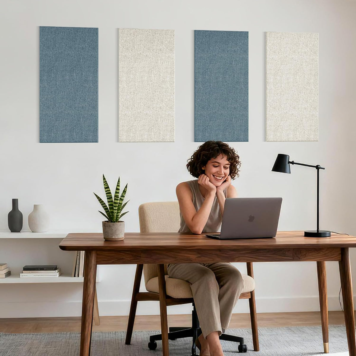 4PCS Acoustic Panels, 24"X12" Fabric Acoustic Panels for Walls, Self-Adhesive Sound Absorbing Panels for Home, Office, Studios (Slate Navy & Chalk White)