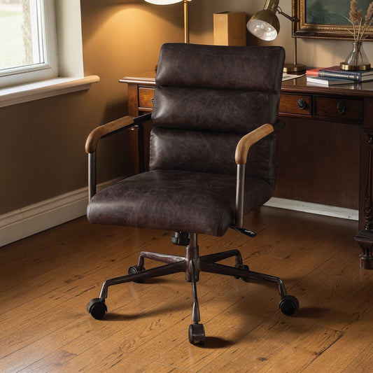 Retro Top-Grain Leather Swivel Office Chair
