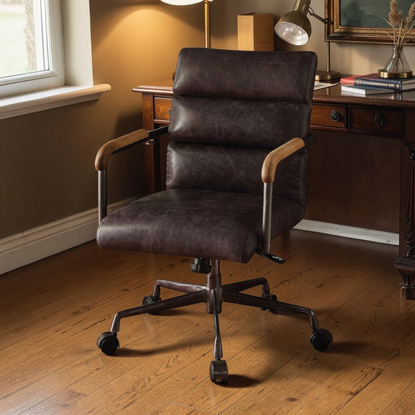 Retro Top-Grain Leather Swivel Office Chair