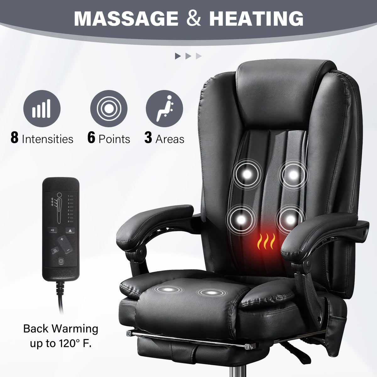 Massage Office Chair with Heat and 6 Vibration Points - Black Leather