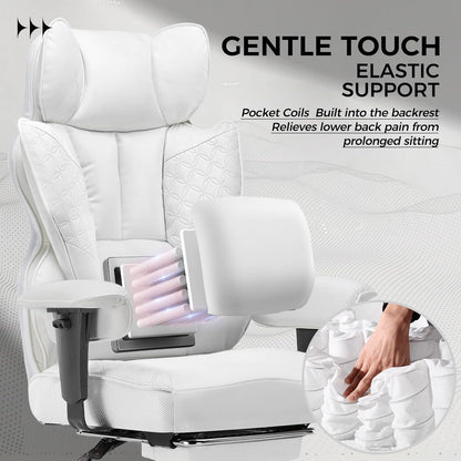 Big and Tall Office Chair Heavy Duty Wide Ergonomic Gaming Chair with Deluxe Embossing Designed Leather with Foot Rest,145°Reclining Adjustable Armrests Pocket Spring Back Support and Pillow