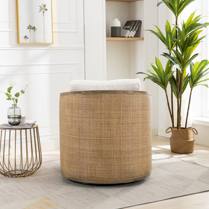 360° Swivel Barrel Accent Chair – Beige Bouclé