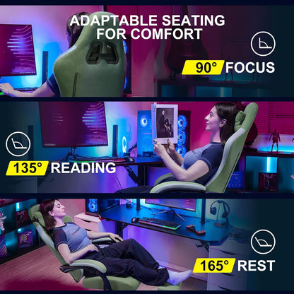 Gaming Chair, Computer Office Chair with Pocket Spring Cushion, Linkage Armrests and Footrest, High Back Ergonomic Computer Chair with Lumbar Support Task Chair with Footrest