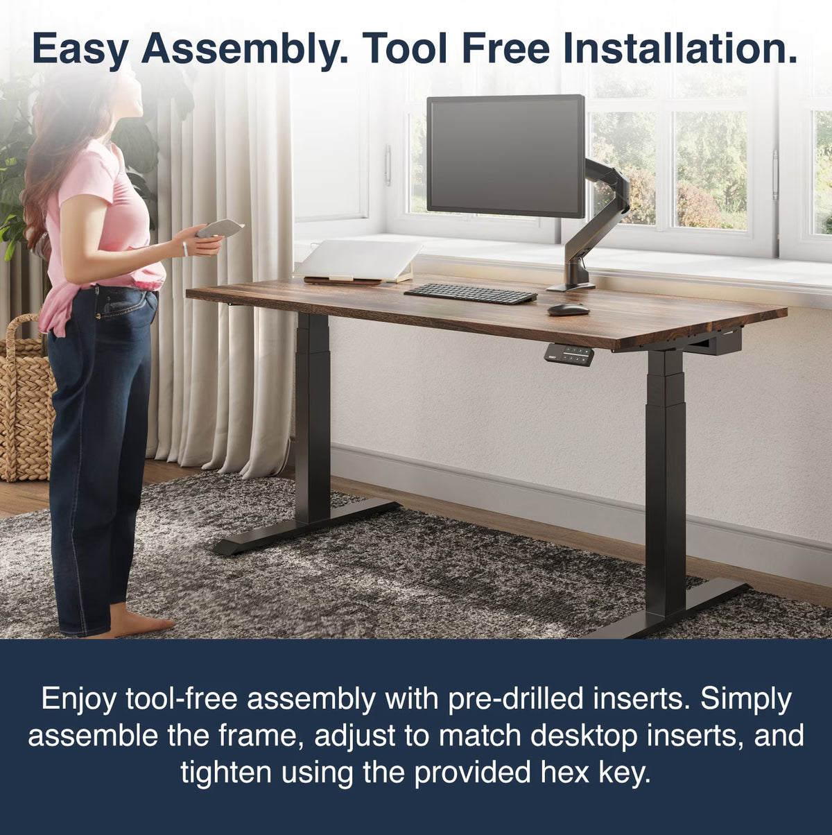 Dual Hardwood Sit Stand Desk - Teak / 72 X 30 Inches / Gray