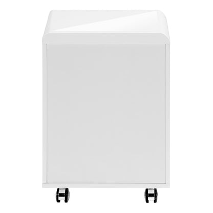 Modern Rolling File Cabinet with Storage Drawers & Printer Stand – Glossy White