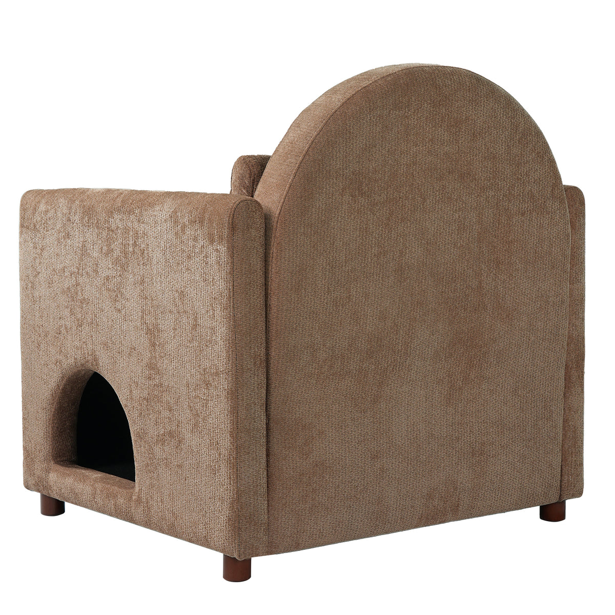Coffee Pet Friendly Accent Chair with Hidden Pet Nook - Acacia Wood