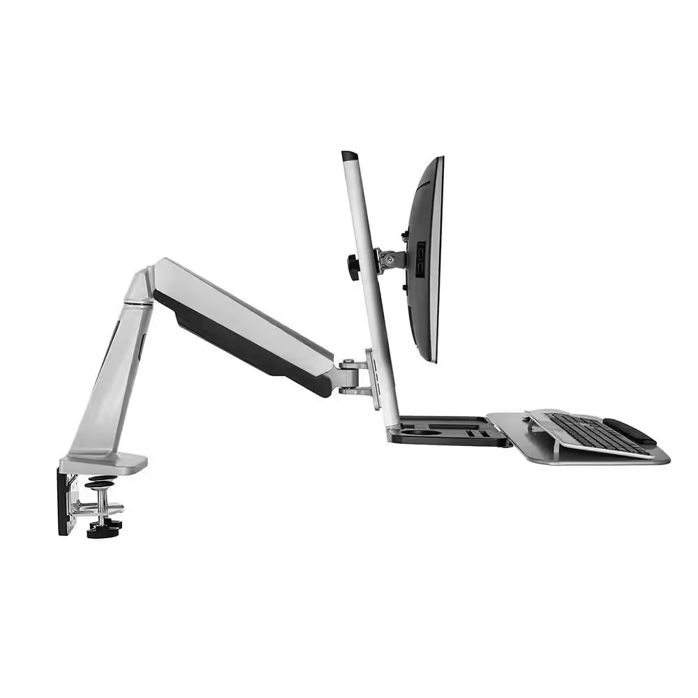 26 In. Silver Workstation for Monitor, Keyboard, Height Adjustable Standing Desk Mount W/Monitor Mount and Keyboard Tray