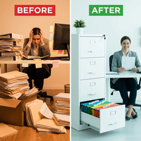 4 Drawer File Cabinet with Lock, Metal Vertical Filing Cabinets for Home Office, Heavy Duty File Storage Cabinet for Letter/Legal/A4/F4 Size File, Assembly Required, White — Before & After