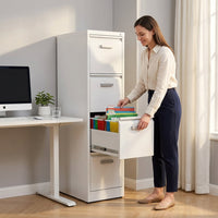 4 Drawer File Cabinet with Lock, Metal Vertical Filing Cabinets for Home Office, Heavy Duty File Storage Cabinet for Letter/Legal/A4/F4 Size File, Assembly Required, White — Lifestyle