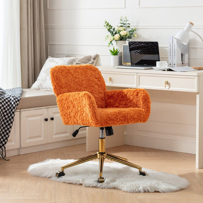 Artificial Rabbit Hair Office Chair with Metal Base - Swivel, Adjustable Height