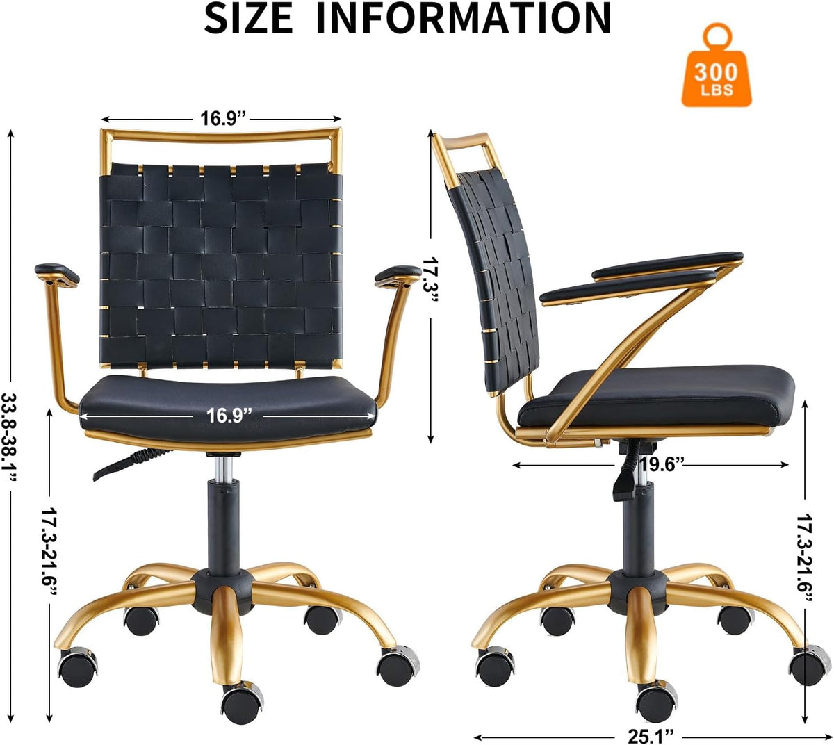 Black and Gold Office Chair, Mid-Back PU Leather Seat