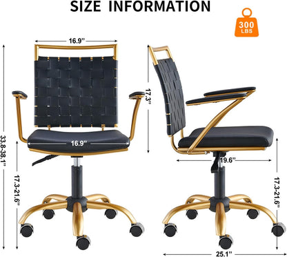 Black and Gold Office Chair, Mid-Back PU Leather Seat