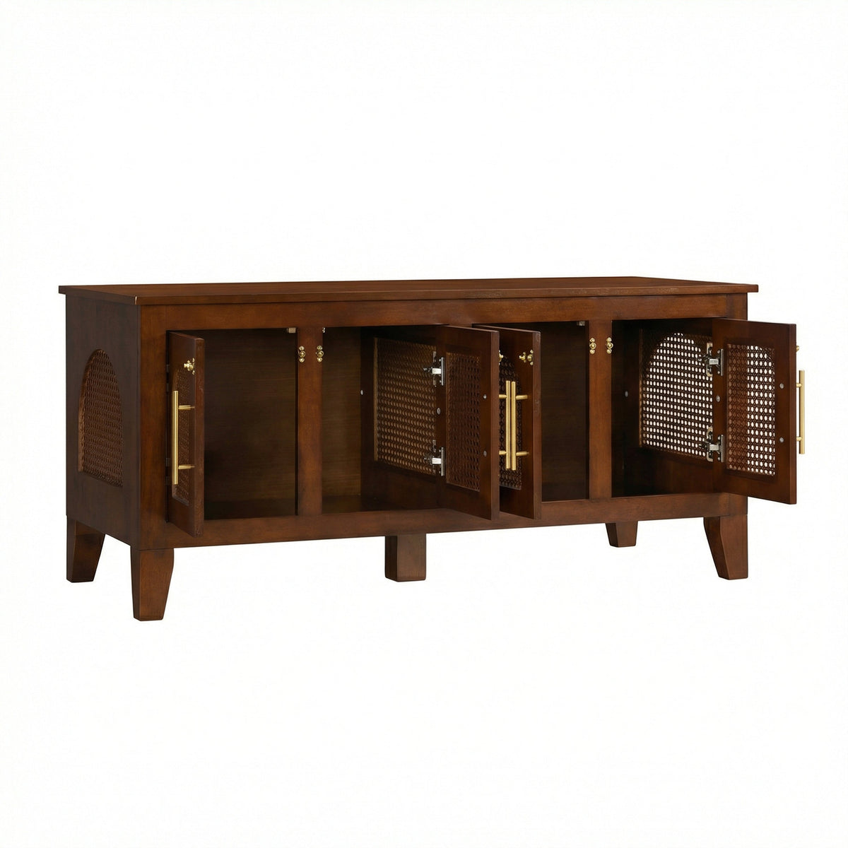 Rattan Dog Crate Cabinet with Rubber Wood Frame - Natural Finish