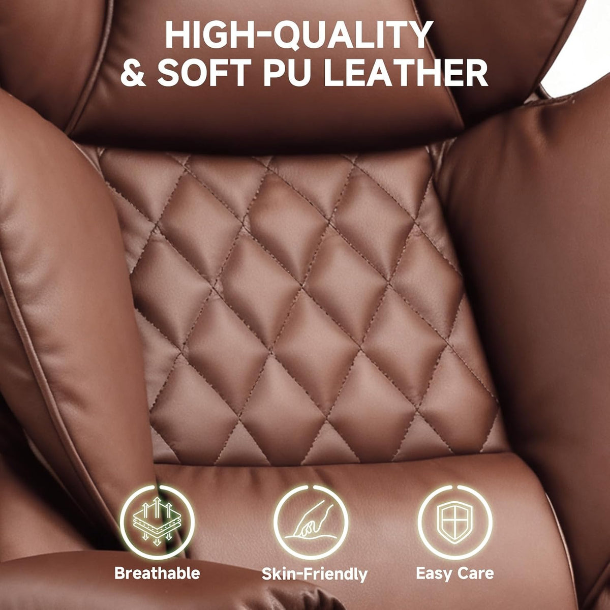 Big and Tall Office Chair, High Back Leather Gaming Chair with Footrest, Executive Ergonomic Office Chairs with Pocket Spring Lumbar Support and with Outward Fixed Soft Armrests