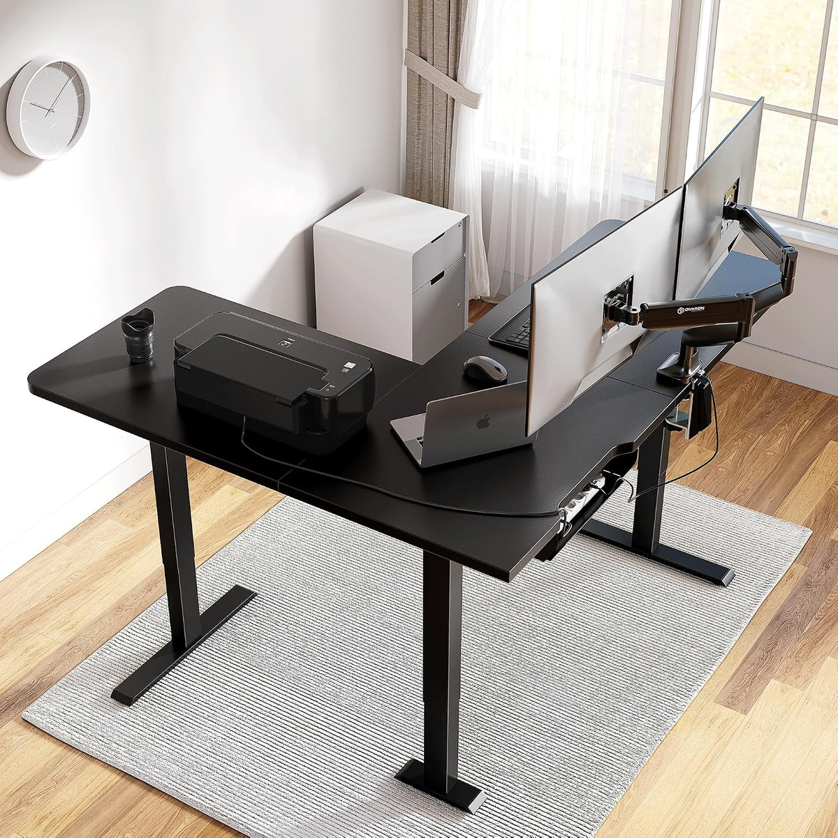 L Shaped Standing Desk - 63 X 55 Inch Electric Adjustable Height Corner Standing Desk, Ergonomic Sit Stand up Table with 3 Memory Buttons, Splice Board for Home Office, Black