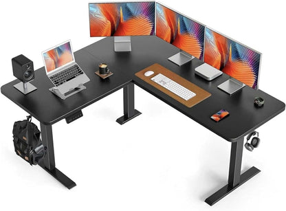 L Shaped Standing Desk - 63 X 55 Inch Electric Adjustable Height Corner Standing Desk, Ergonomic Sit Stand up Table with 3 Memory Buttons, Splice Board for Home Office, Black