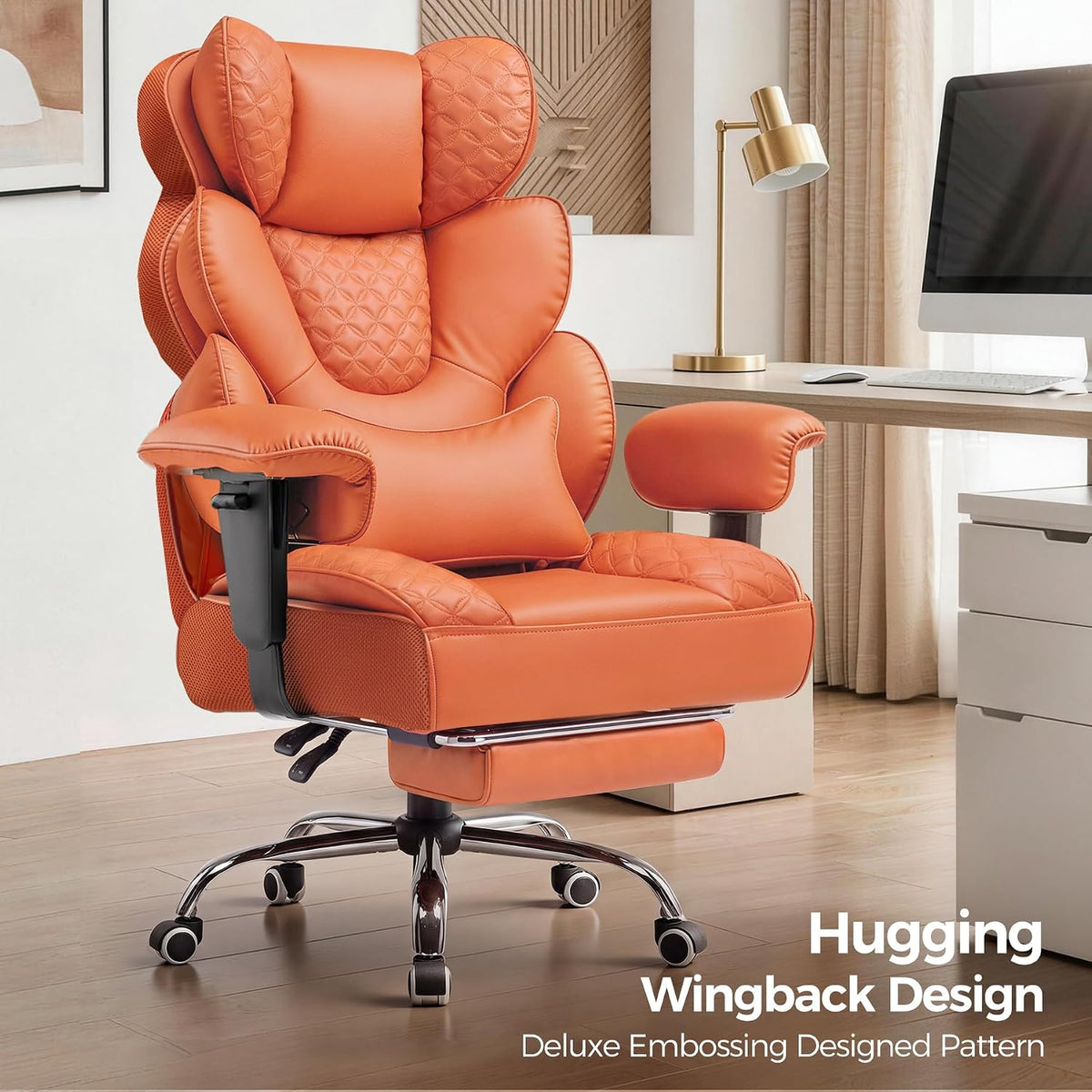 Big and Tall Office Chair with Upgrade Footrest, Heavy Duty Gaming Chair High Back Executive Chair with Spring Lumbar Support for Lower Back Pain Relief, 150°Reclining Adjustable Armrests