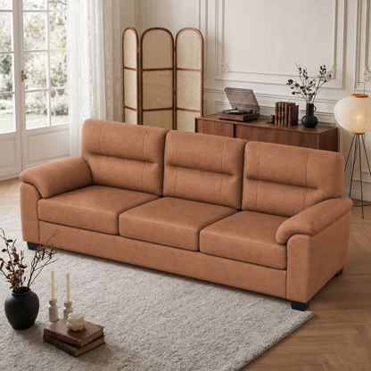 Mid-Century 3-Seat Sofa with Deep Cushioned Seating & Microfiber Upholstery