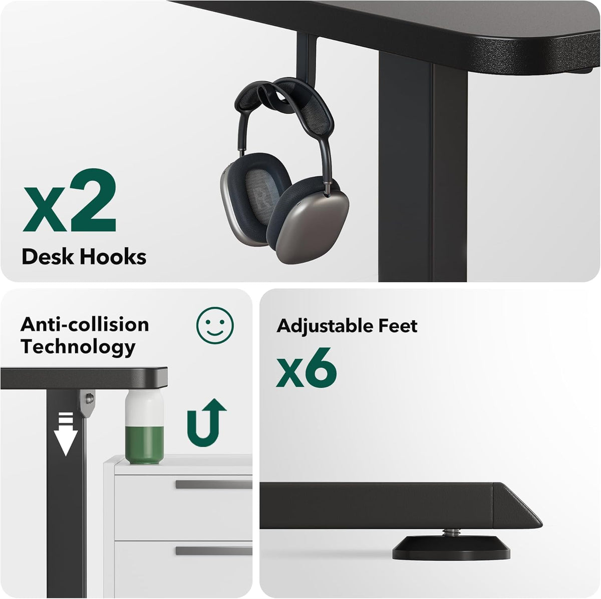 L Shaped Standing Desk - 63 X 55 Inch Electric Adjustable Height Corner Standing Desk, Ergonomic Sit Stand up Table with 3 Memory Buttons, Splice Board for Home Office, Black