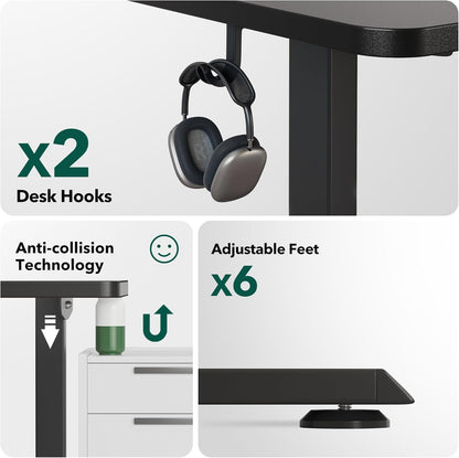 L Shaped Standing Desk - 63 X 55 Inch Electric Adjustable Height Corner Standing Desk, Ergonomic Sit Stand up Table with 3 Memory Buttons, Splice Board for Home Office, Black