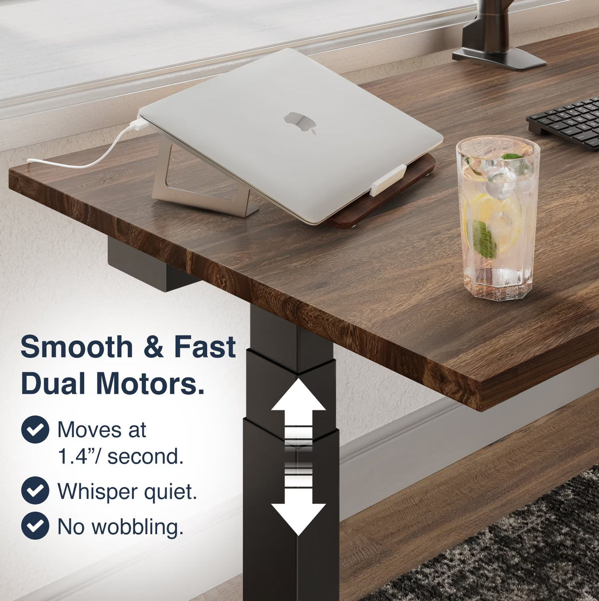 Dual Hardwood Sit Stand Desk - Teak / 72 X 30 Inches / Gray