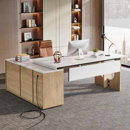 74.8" Executive Desk, Large Office Desk with Cabinet, L Shaped Computer Desk Business Furniture Workstation Set