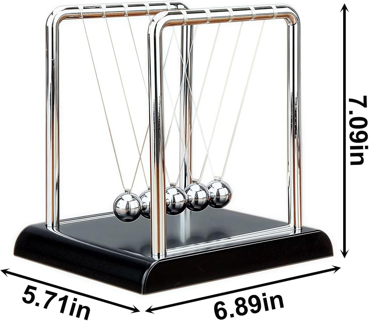 Newtons Cradle Balance Pendulum Balls, Swinging Kinetic Balls with Black Base, Science Physics Educational Learning Tool, Office Home Creative Decoration, Stress Relief Fidget Desk Toy (Large)
