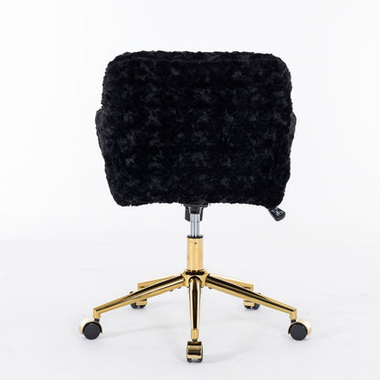 Artificial Rabbit Hair Office Chair with Metal Base - Swivel, Adjustable Height