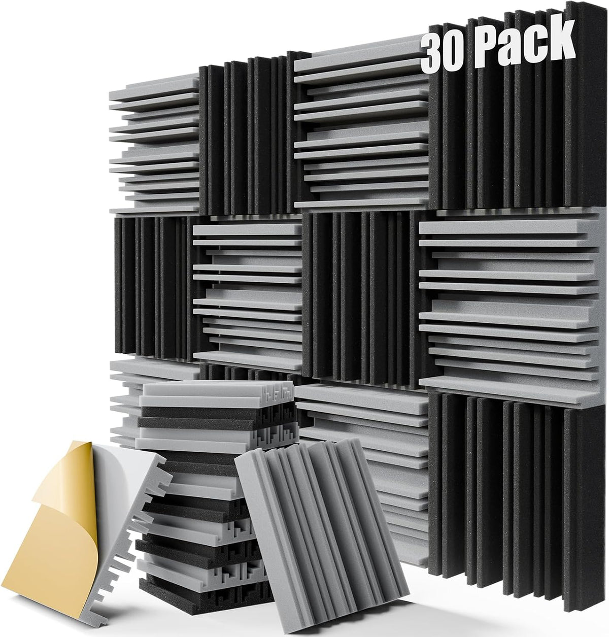 30 Pack Sound Proof Foam Panels, 12" X 12" X 2" High-Density Acoustic Foam