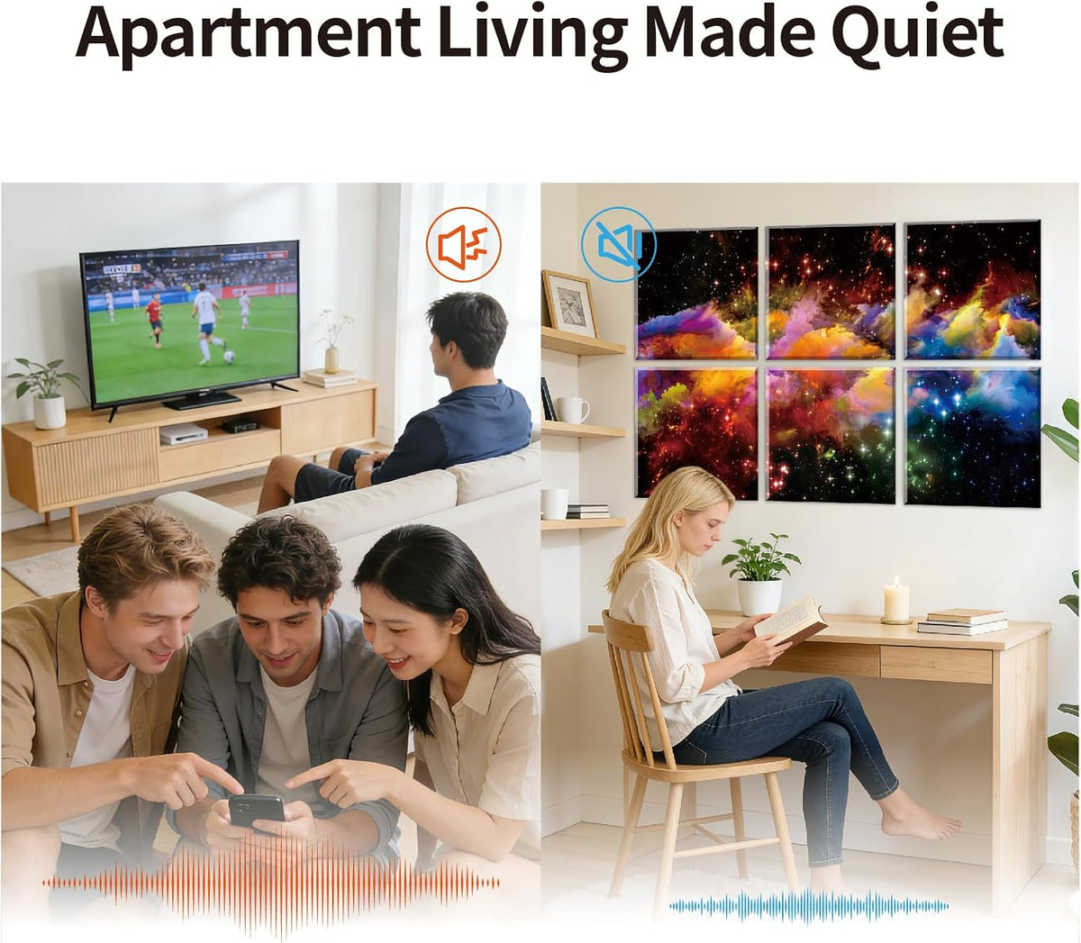 Decorative Acoustic Wall Panels 6 Pack, 72“X48” Art Sound Absorbing Panels, Soundproof Foam Panels for Bedroom, Home Theater, Studio, Office - Dazzling