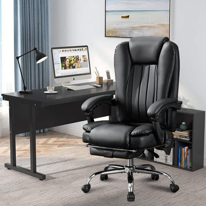 Massage Office Chair with Heat and 6 Vibration Points - Black Leather