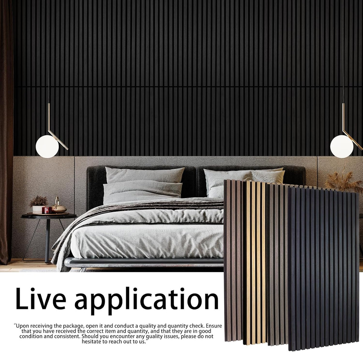 Home Acoustic Panels for Wall & Ceiling - 3D Fluted Soundproof Studio Panels for Home Theater, Bedroom, Office Noise Reduction - Set of 2 Wood Slat Panels 47.2"X23.6", Matte Black Wall Decor