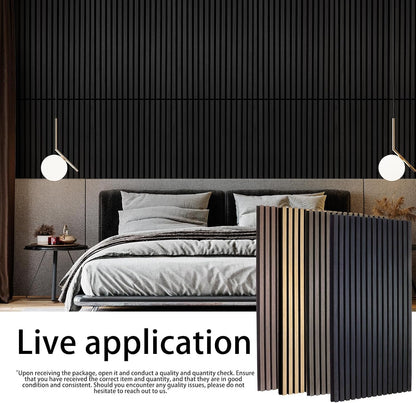 Home Acoustic Panels for Wall & Ceiling - 3D Fluted Soundproof Studio Panels for Home Theater, Bedroom, Office Noise Reduction - Set of 2 Wood Slat Panels 47.2"X23.6", Matte Black Wall Decor