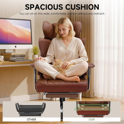 Big and Tall Office Chair, High Back Leather Gaming Chair with Footrest, Executive Ergonomic Office Chairs with Pocket Spring Lumbar Support and with Outward Fixed Soft Armrests