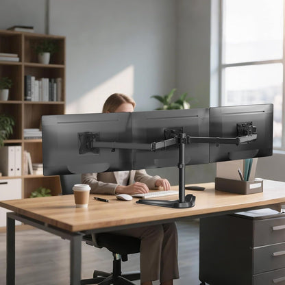 Freestanding Triple Monitor Stand for 13-27 Inch Screens，22Lbs per Arm