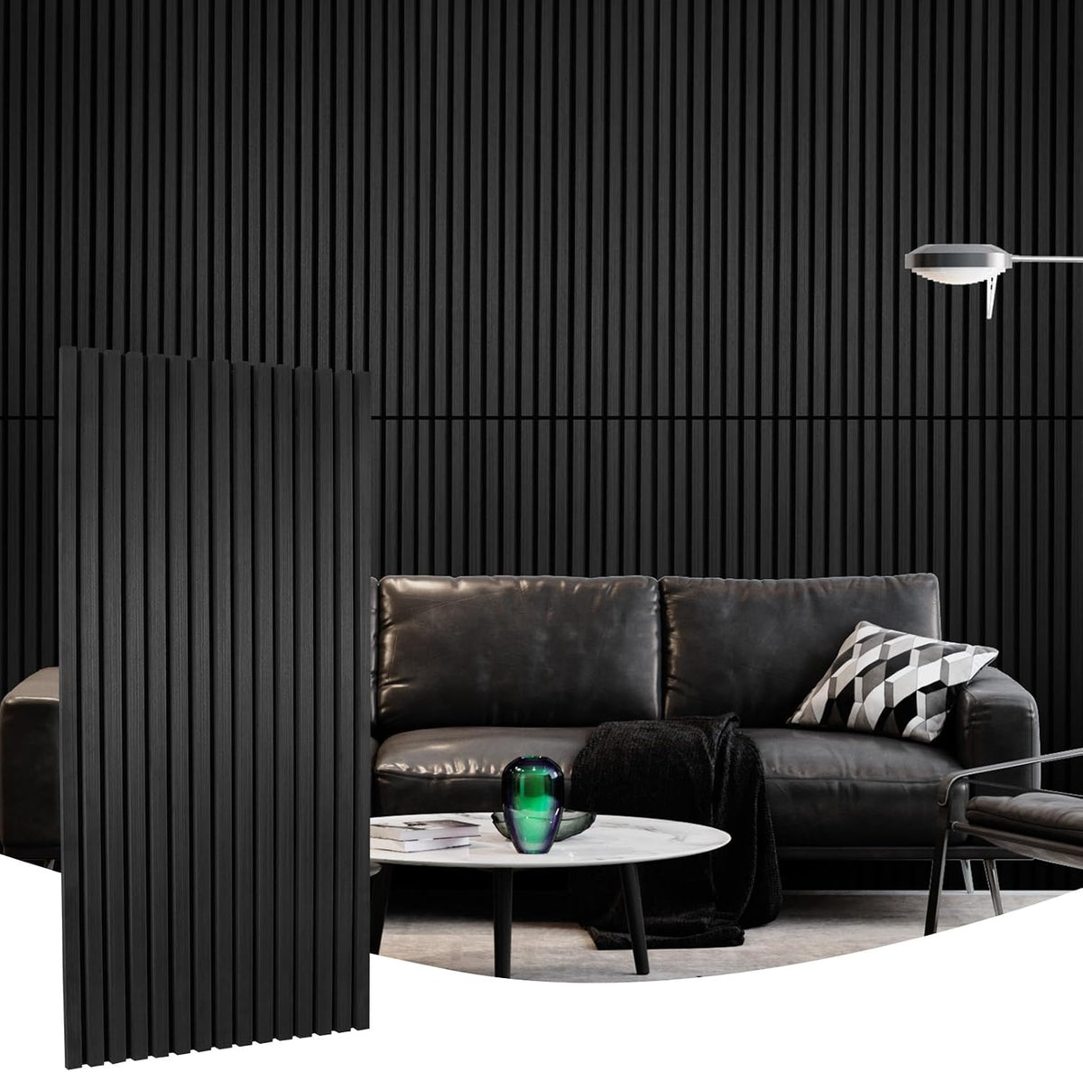 Home Acoustic Panels for Wall & Ceiling - 3D Fluted Soundproof Studio Panels for Home Theater, Bedroom, Office Noise Reduction - Set of 2 Wood Slat Panels 47.2"X23.6", Matte Black Wall Decor