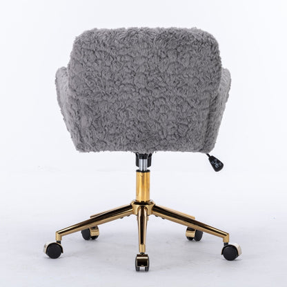 Artificial Rabbit Hair Office Chair with Metal Base - Swivel, Adjustable Height