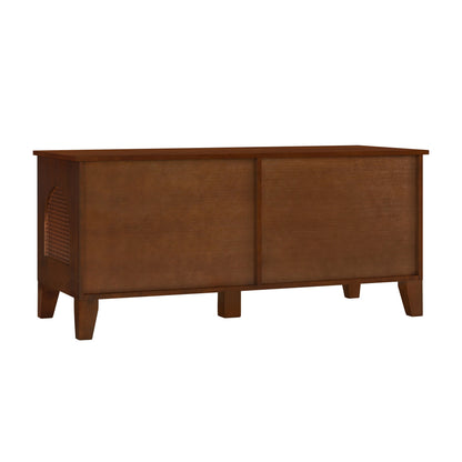 Rattan Dog Crate Cabinet with Rubber Wood Frame - Natural Finish
