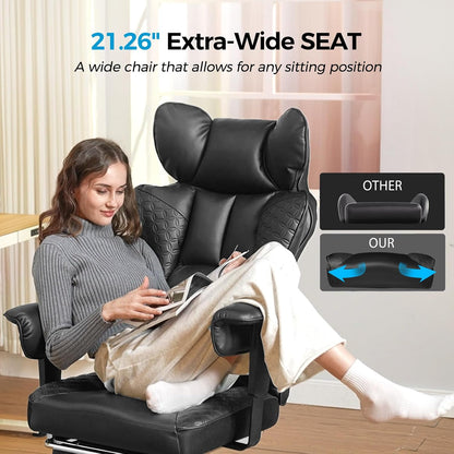 Big and Tall Office Chair Heavy Duty Wide Ergonomic Gaming Chair with Deluxe Embossing Designed Leather with Foot Rest, 145°Reclining Adjustable Armrests Pocket Spring Back Support and Pillow
