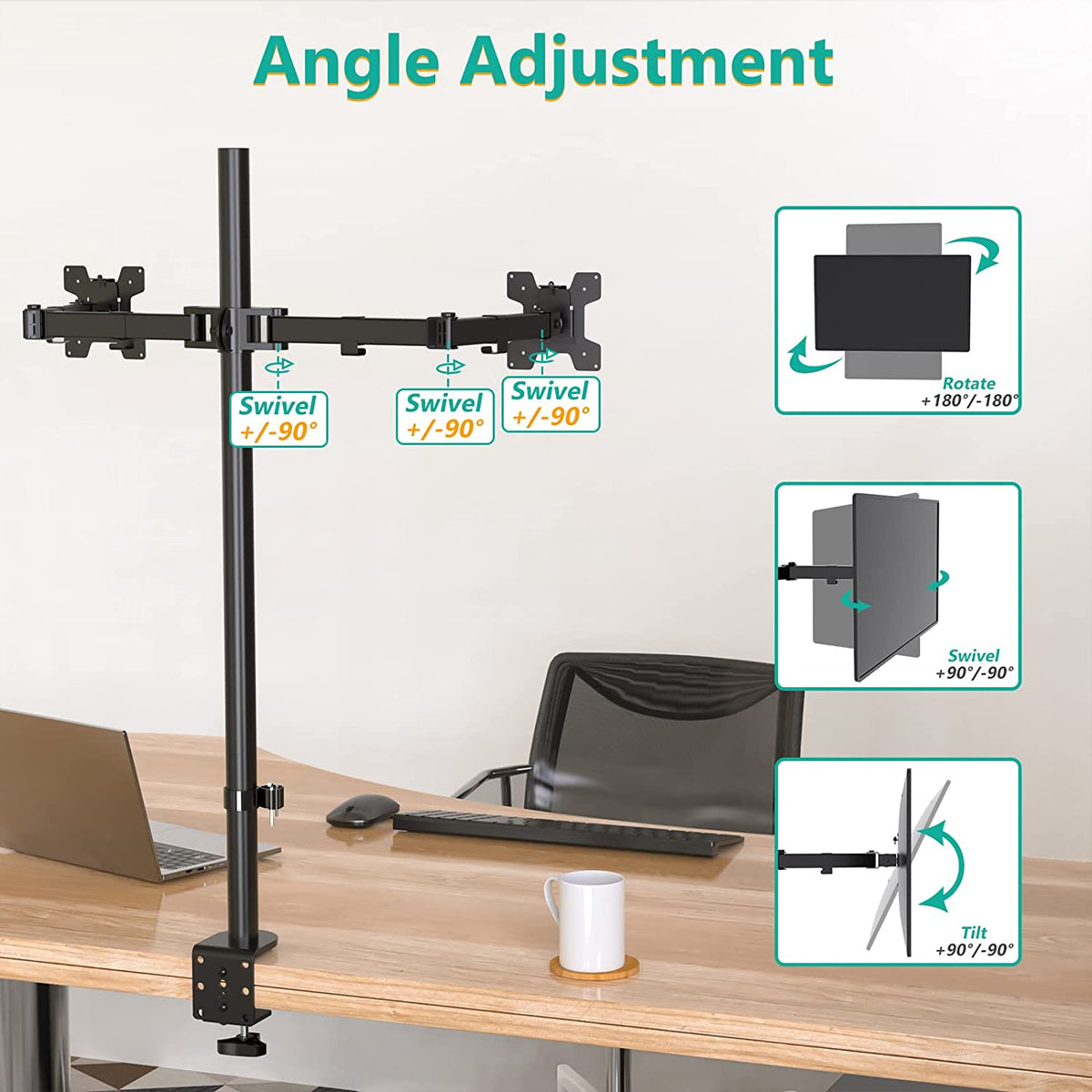 Extra Tall Dual LCD Monitor Fully Adjustable Desk Mount Fits 2 Screens up to 27 Inch, 22 Lbs. Weight Capacity per Arm (M002XL), Black