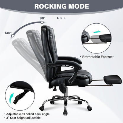 Massage Office Chair with Heat and 6 Vibration Points - Black Leather