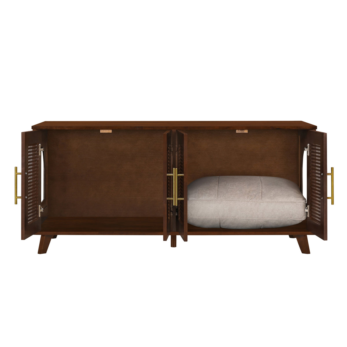 Rubber Wood Cat Cabinet with Cozy Cushion - Natural Finish