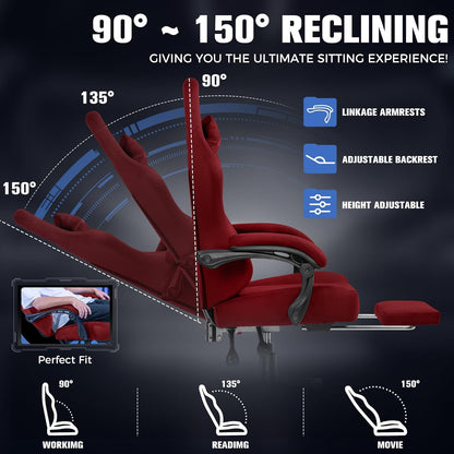 Big and Tall Gaming Chair 400Lbs Heavy Duty Office Chair with Foot Rest, High Back Pocket Spring Ergonomic Computer Chair for Adults, Wide Comfy Seated Cushion with Linkage Armrests, Red