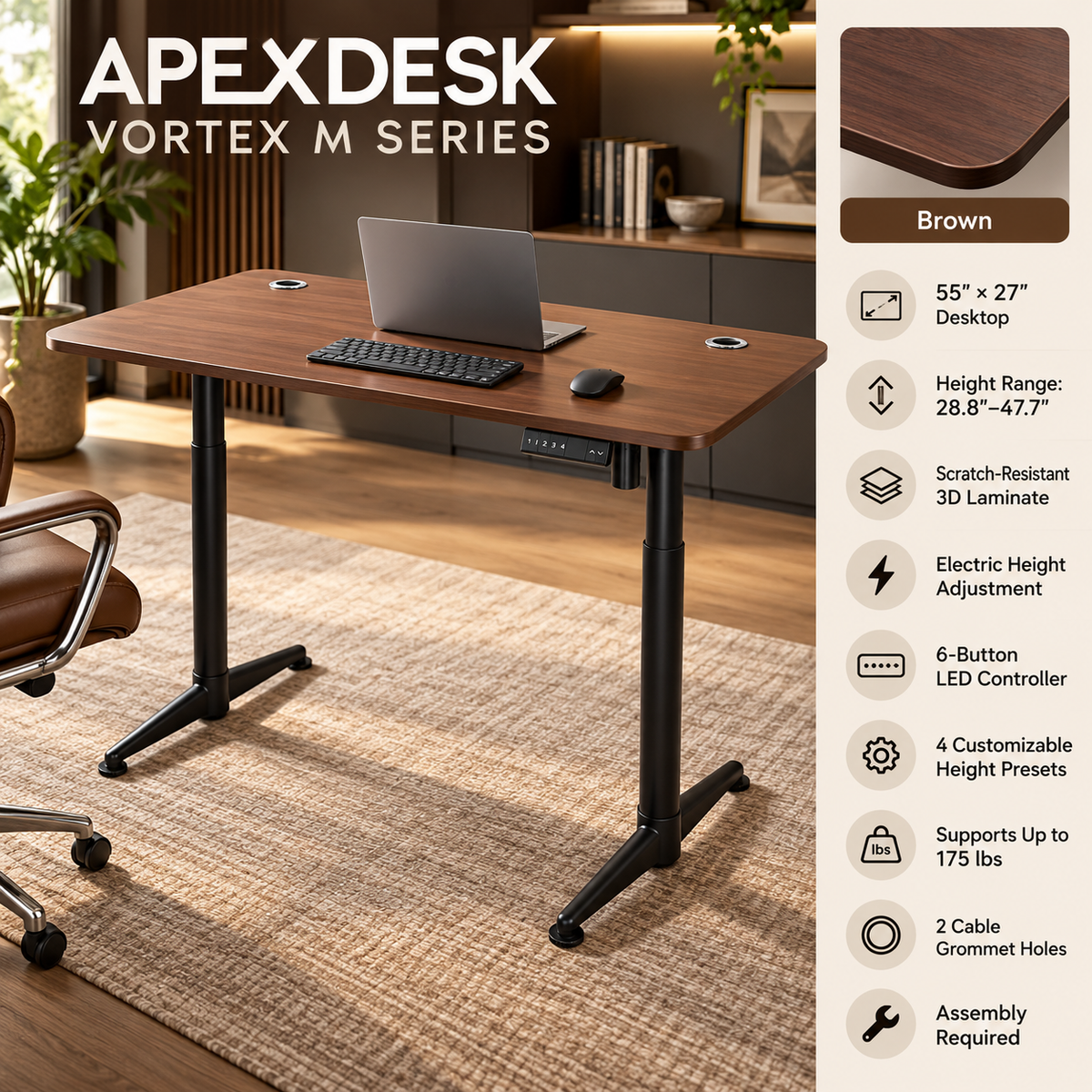 Apexdesk Vortex M Series 55" X 27" Height Adjustable Desk